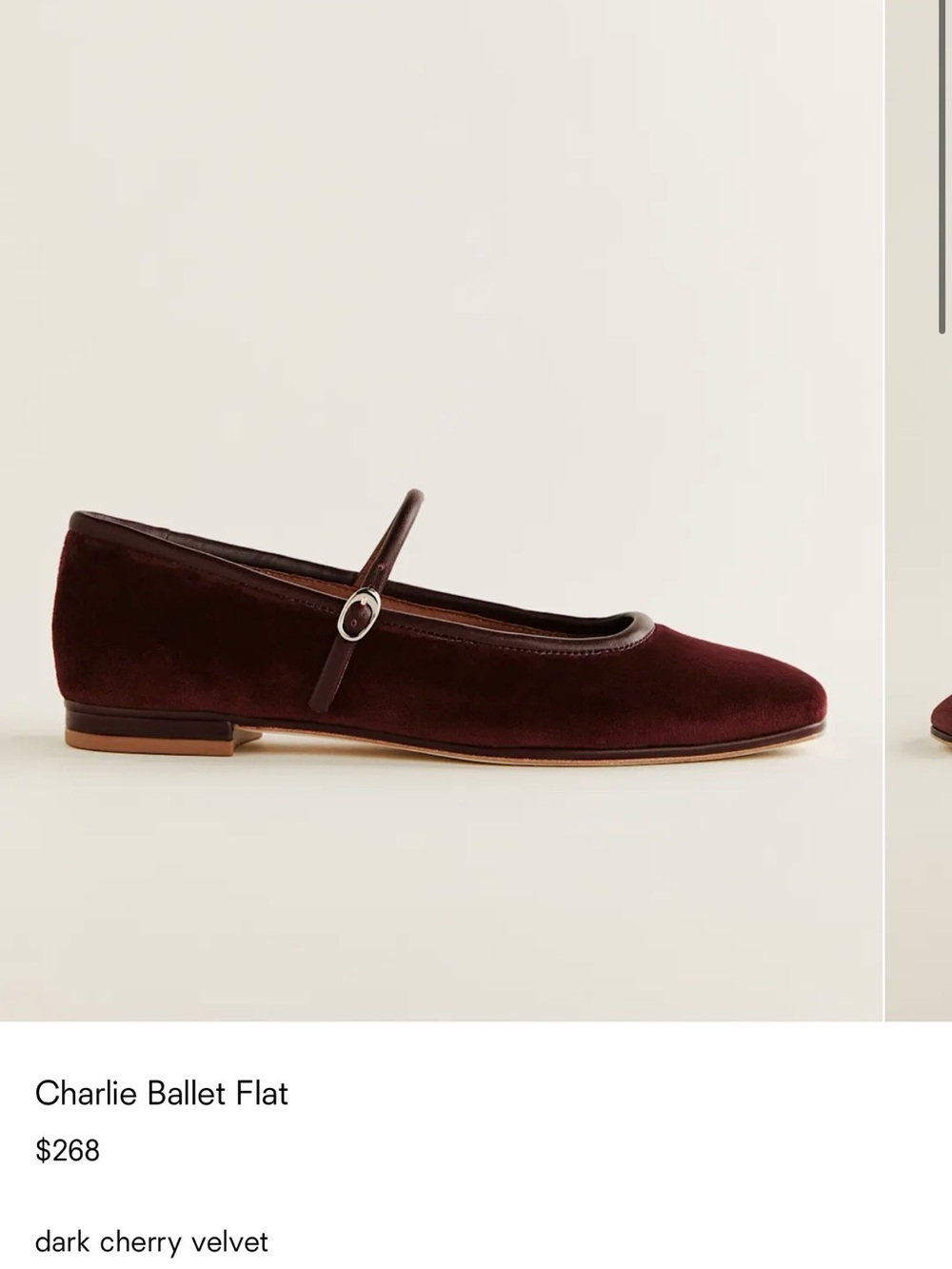 Reformation Charlies Dark Cherry Velvet Mary Jane Flat